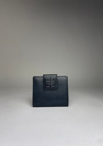 Vintage Givenchy 4G Logo Grained Leather Bifold Wallet Late 1970s Navy