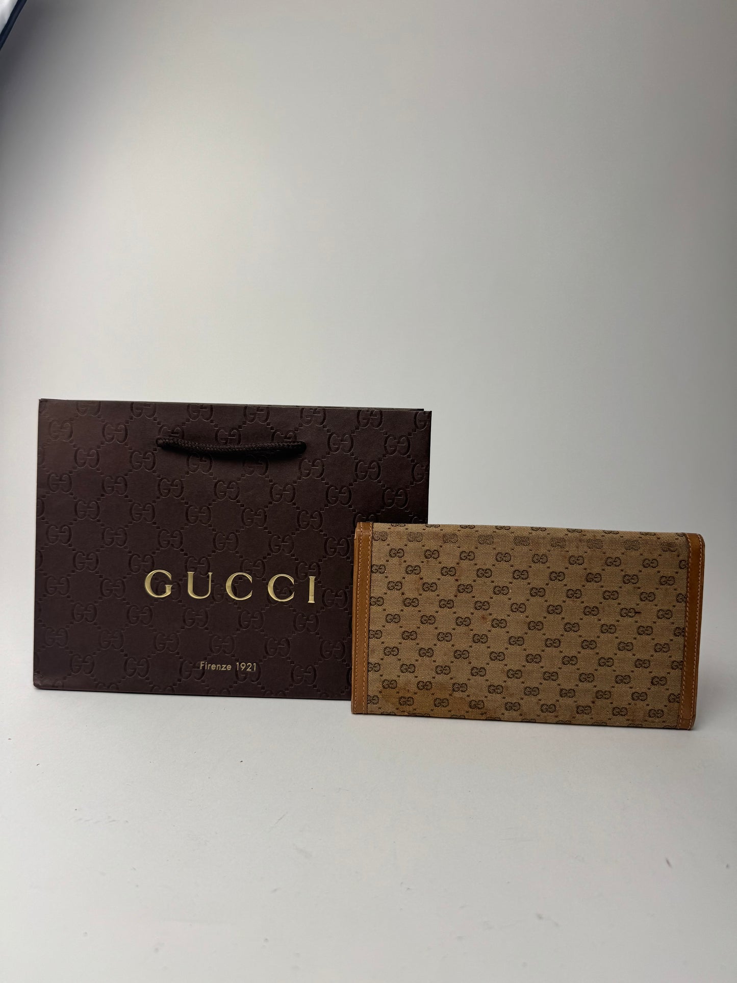 Vintage Gucci Monogram Leather Wallet beige Brown