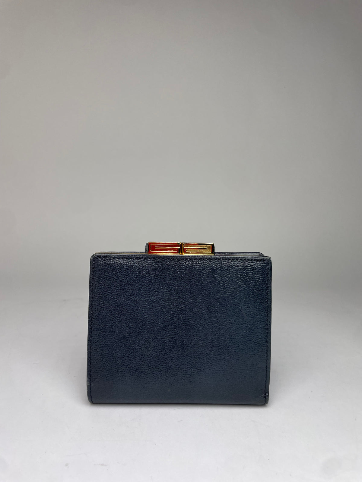Vintage Givenchy 4G Logo Grained Leather Bifold Wallet Late 1970s Navy