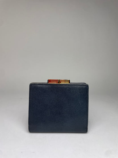 Vintage Givenchy 4G Logo Grained Leather Bifold Wallet Late 1970s Navy