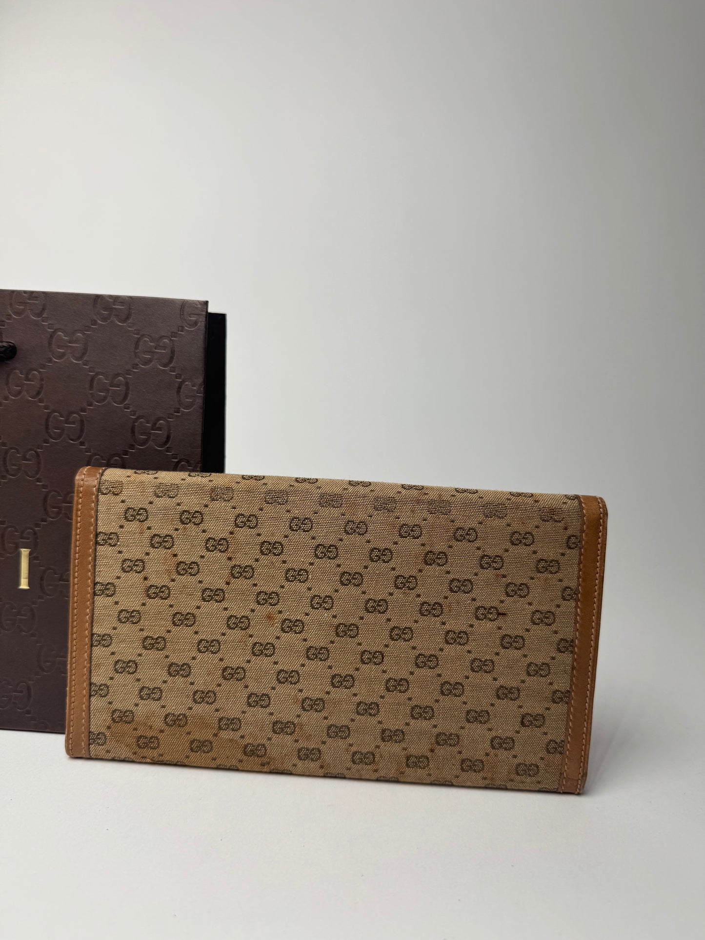 Vintage Gucci Monogram Leather Wallet beige Brown