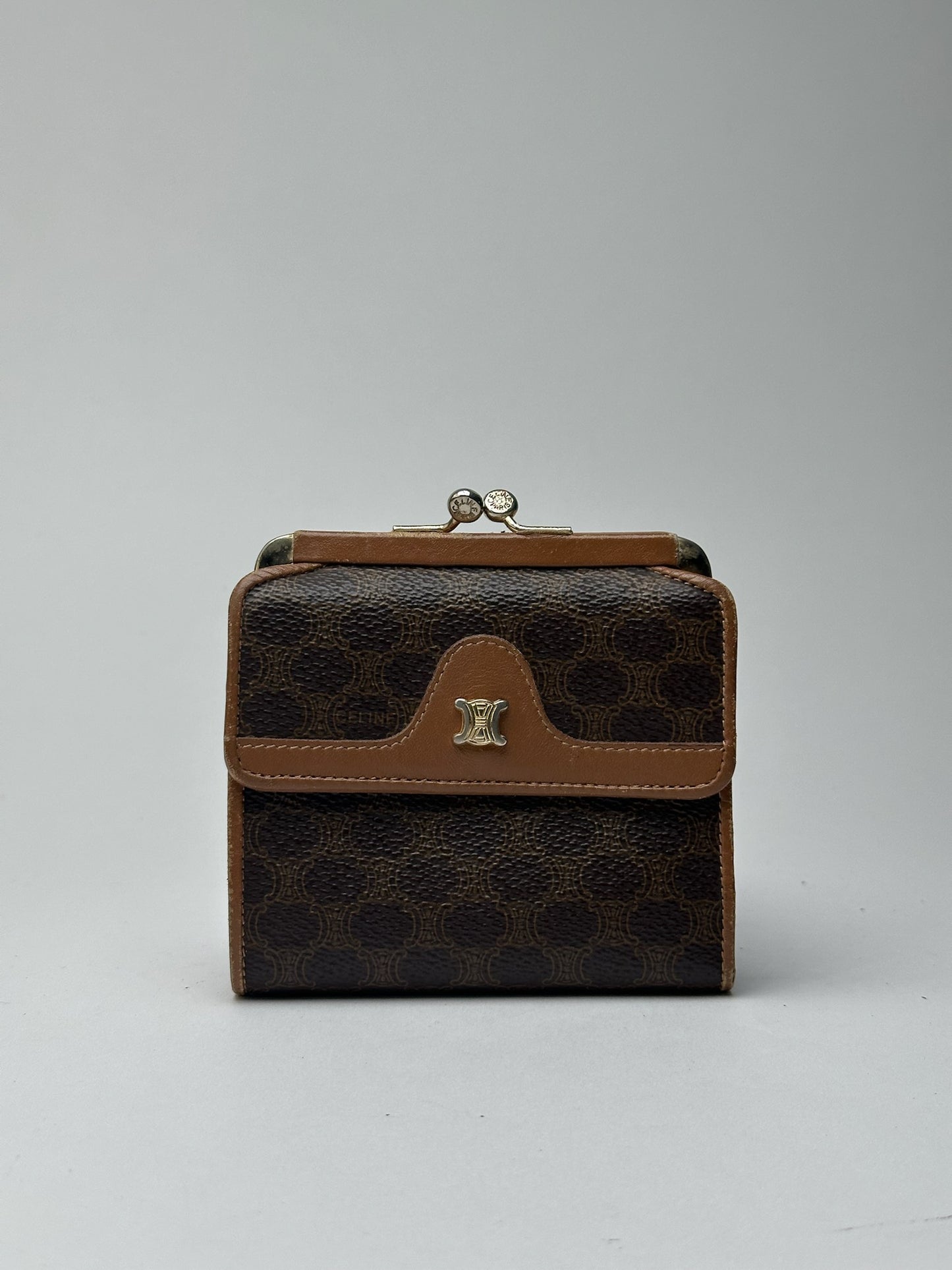 Vintage Celine Paris Leather Wallet Brown monogram triomphe