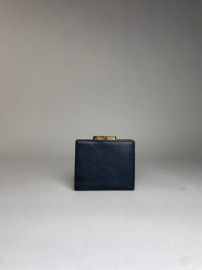 Vintage Givenchy 4G Logo Grained Leather Bifold Wallet Late 1970s Navy