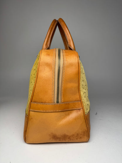 Vintage Celine Paris Macadam Monogram Weekender Duffel Bag Brown Yellow