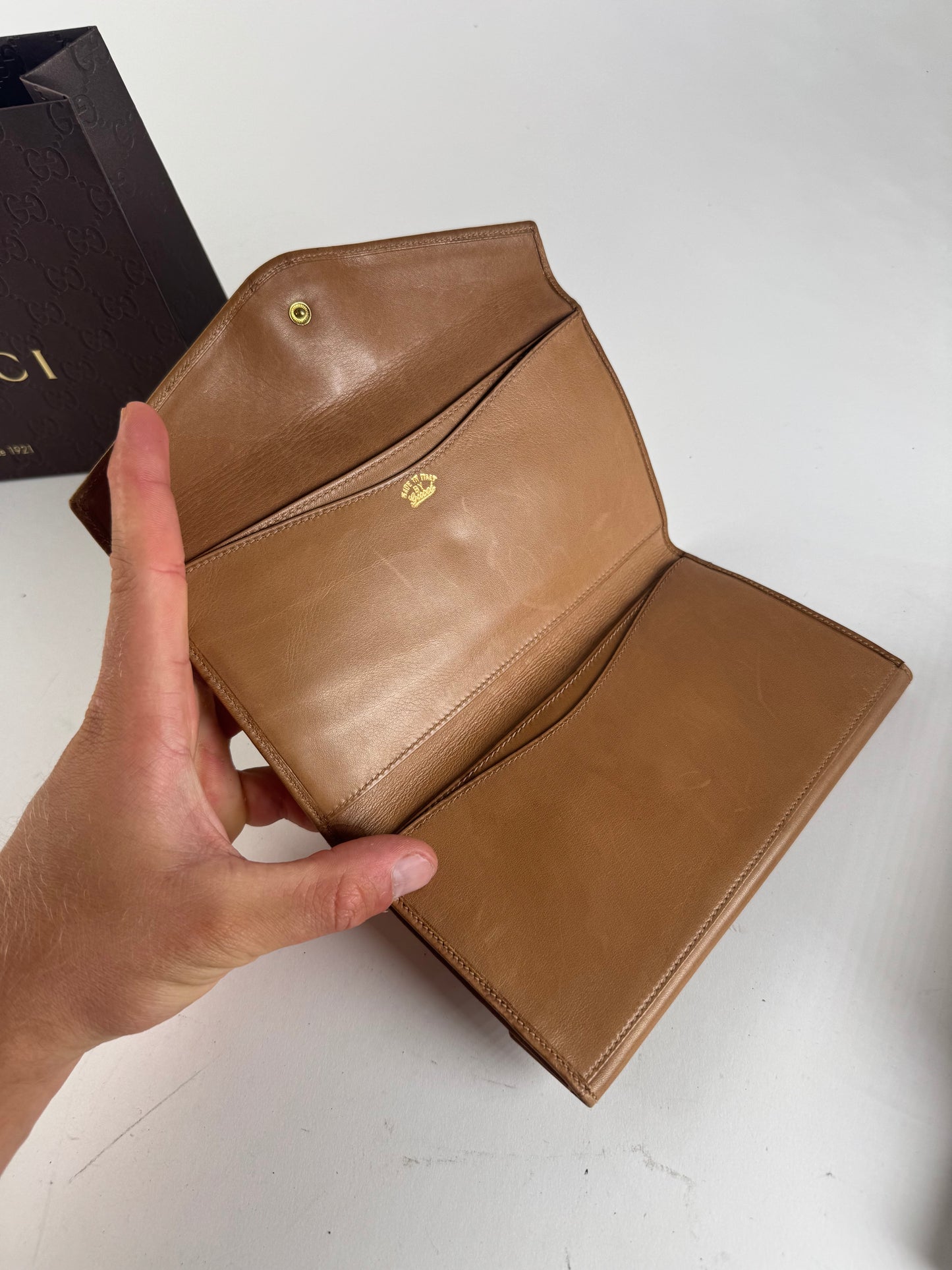 Vintage Gucci Monogram Leather Wallet beige Brown