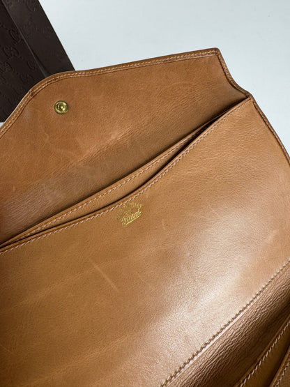 Vintage Gucci Monogram Leather Wallet beige Brown