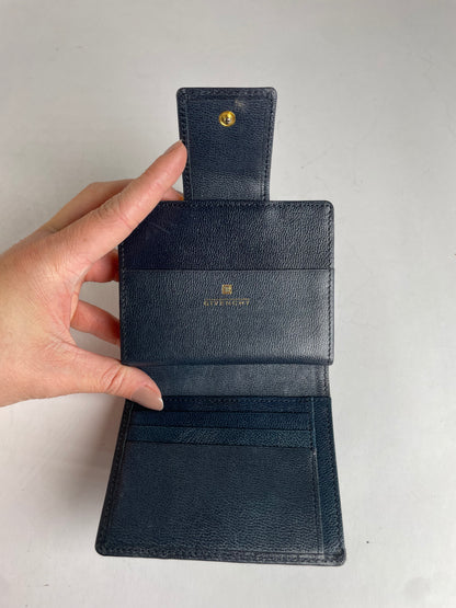 Vintage Givenchy 4G Logo Grained Leather Bifold Wallet Late 1970s Navy