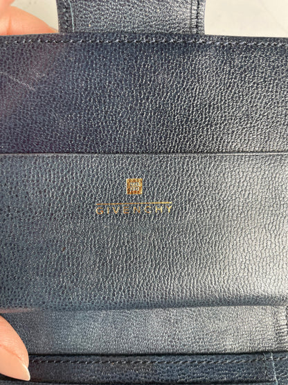 Vintage Givenchy 4G Logo Grained Leather Bifold Wallet Late 1970s Navy