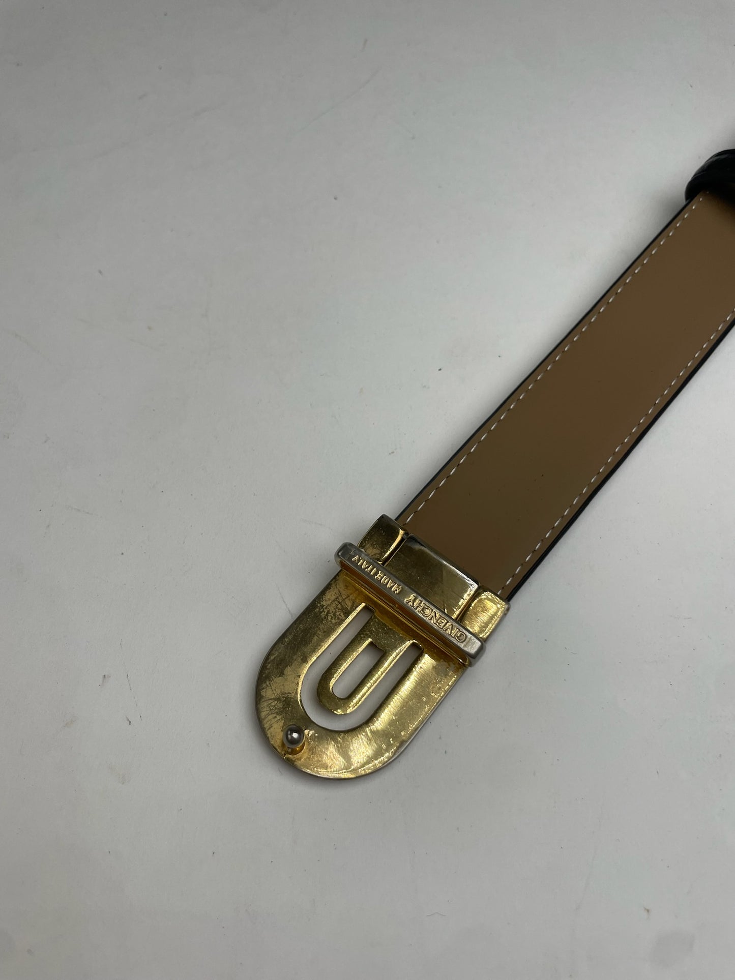 Vintage Givenchy Snake Emblossed Leather Belt Black