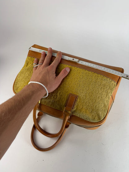 Vintage Celine Paris Macadam Monogram Weekender Duffel Bag Brown Yellow