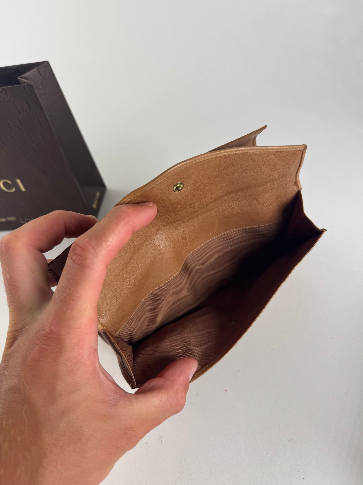Vintage Gucci Monogram Leather Wallet beige Brown