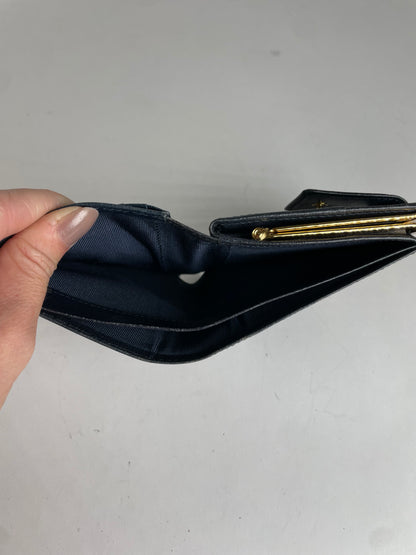Vintage Givenchy 4G Logo Grained Leather Bifold Wallet Late 1970s Navy