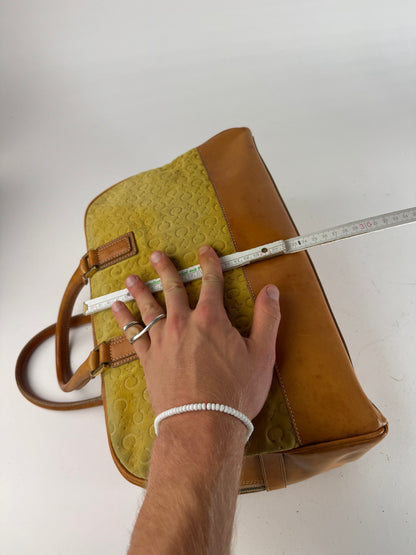 Vintage Celine Paris Macadam Monogram Weekender Duffel Bag Brown Yellow