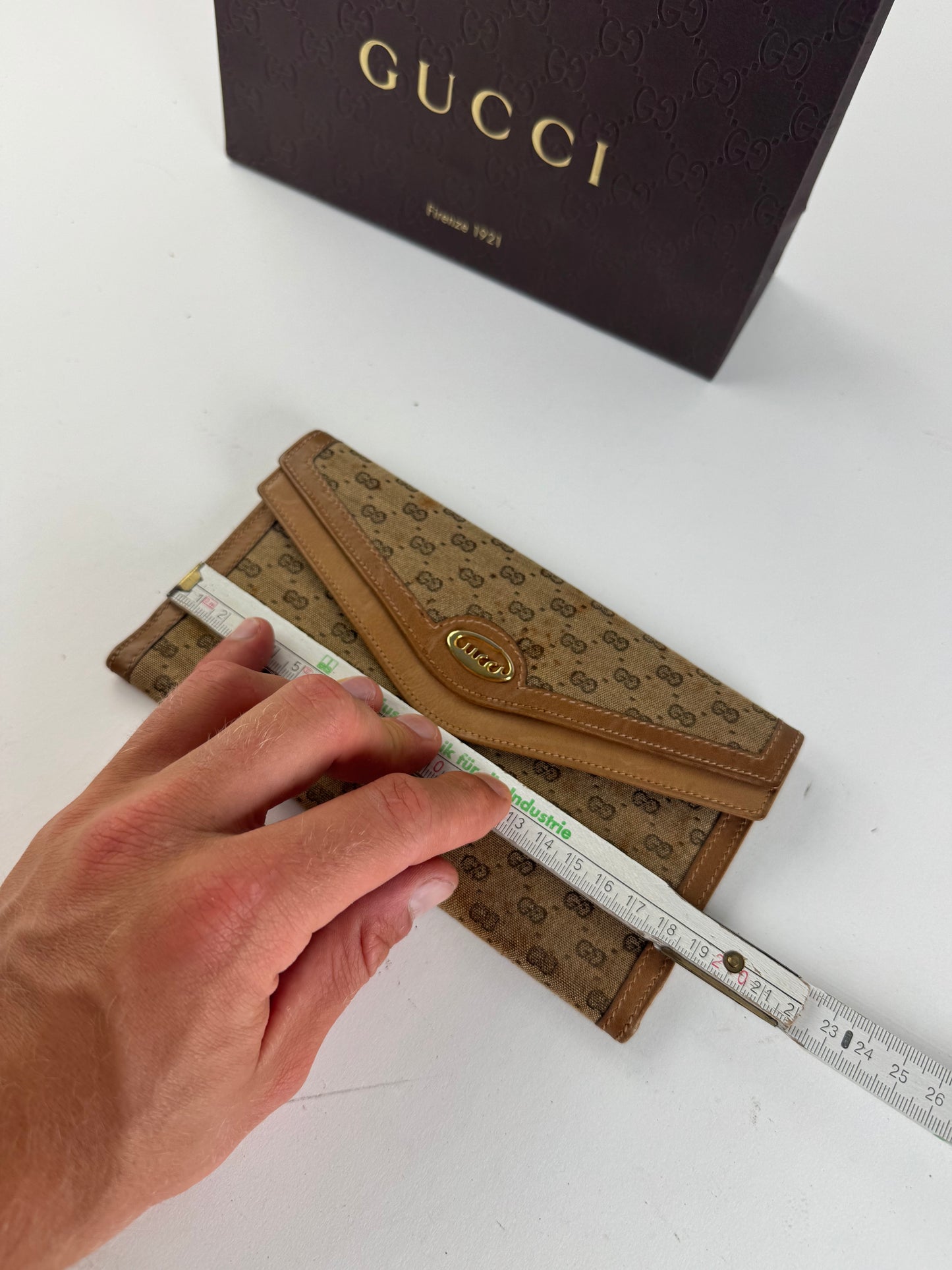 Vintage Gucci Monogram Leather Wallet beige Brown