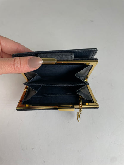 Vintage Givenchy 4G Logo Grained Leather Bifold Wallet Late 1970s Navy