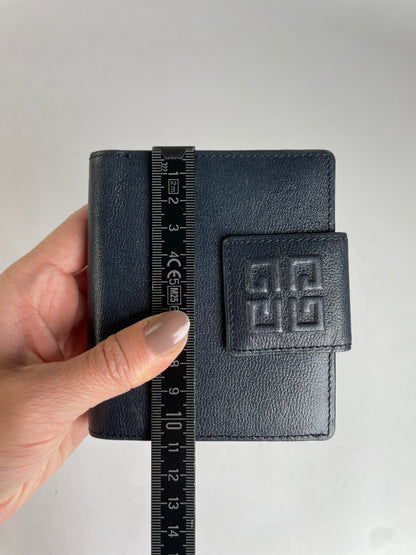 Vintage Givenchy 4G Logo Grained Leather Bifold Wallet Late 1970s Navy