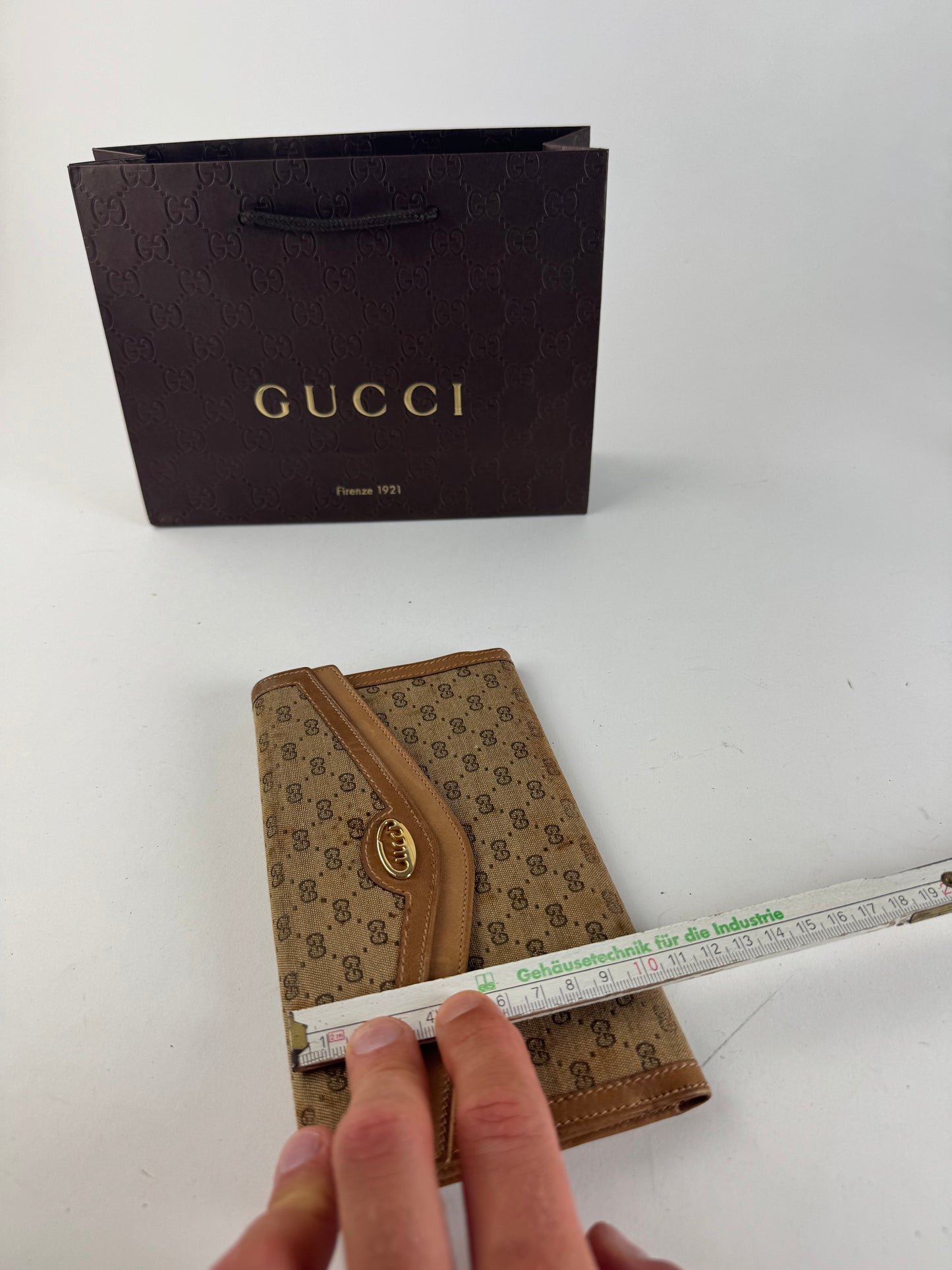 Vintage Gucci Monogram Leather Wallet beige Brown