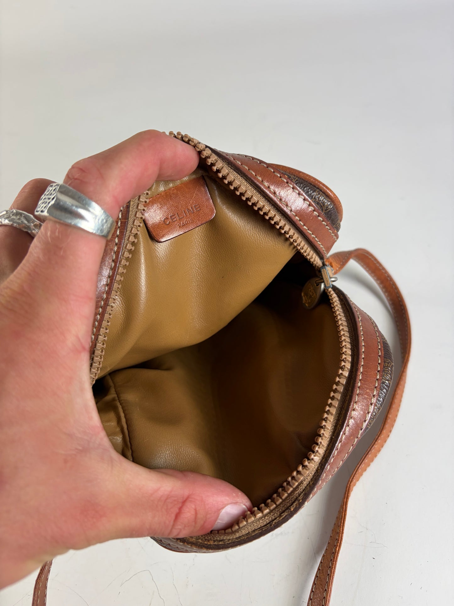 Vintage Celine Coated Canvas Crossbody Bag Brown Tan