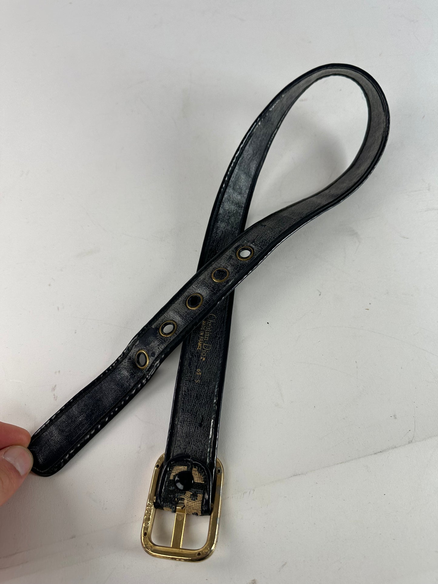 Vintage Dior Oblique Monogram Belt Navy Beige