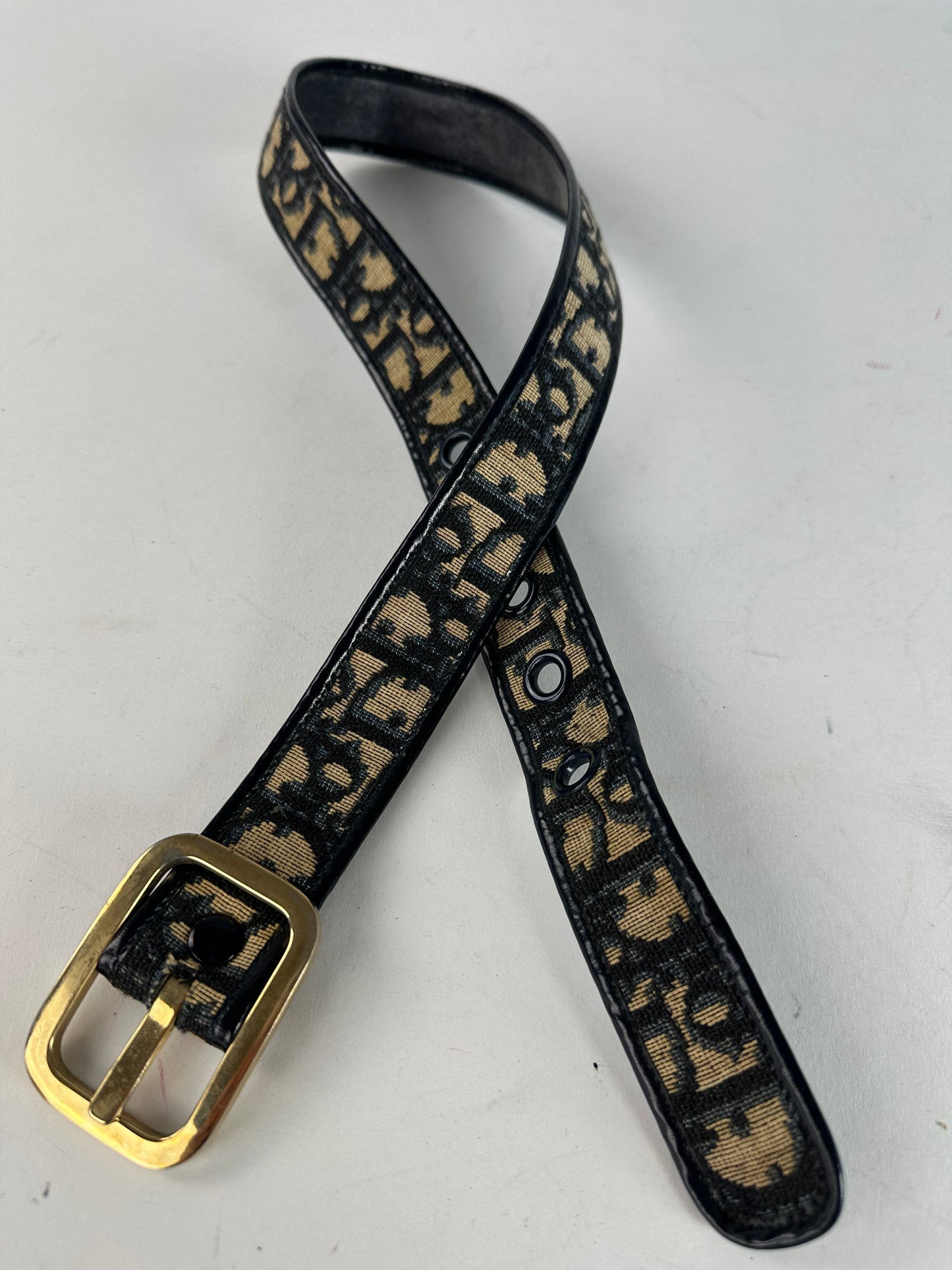 Vintage Dior Oblique Monogram Belt Navy Beige