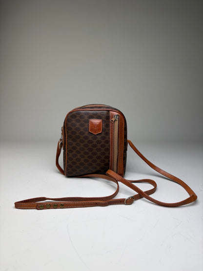 Vintage Celine Coated Canvas Crossbody Bag Brown Tan
