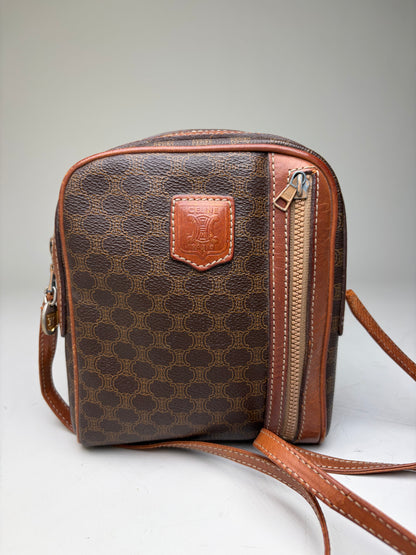 Vintage Celine Coated Canvas Crossbody Bag Brown Tan