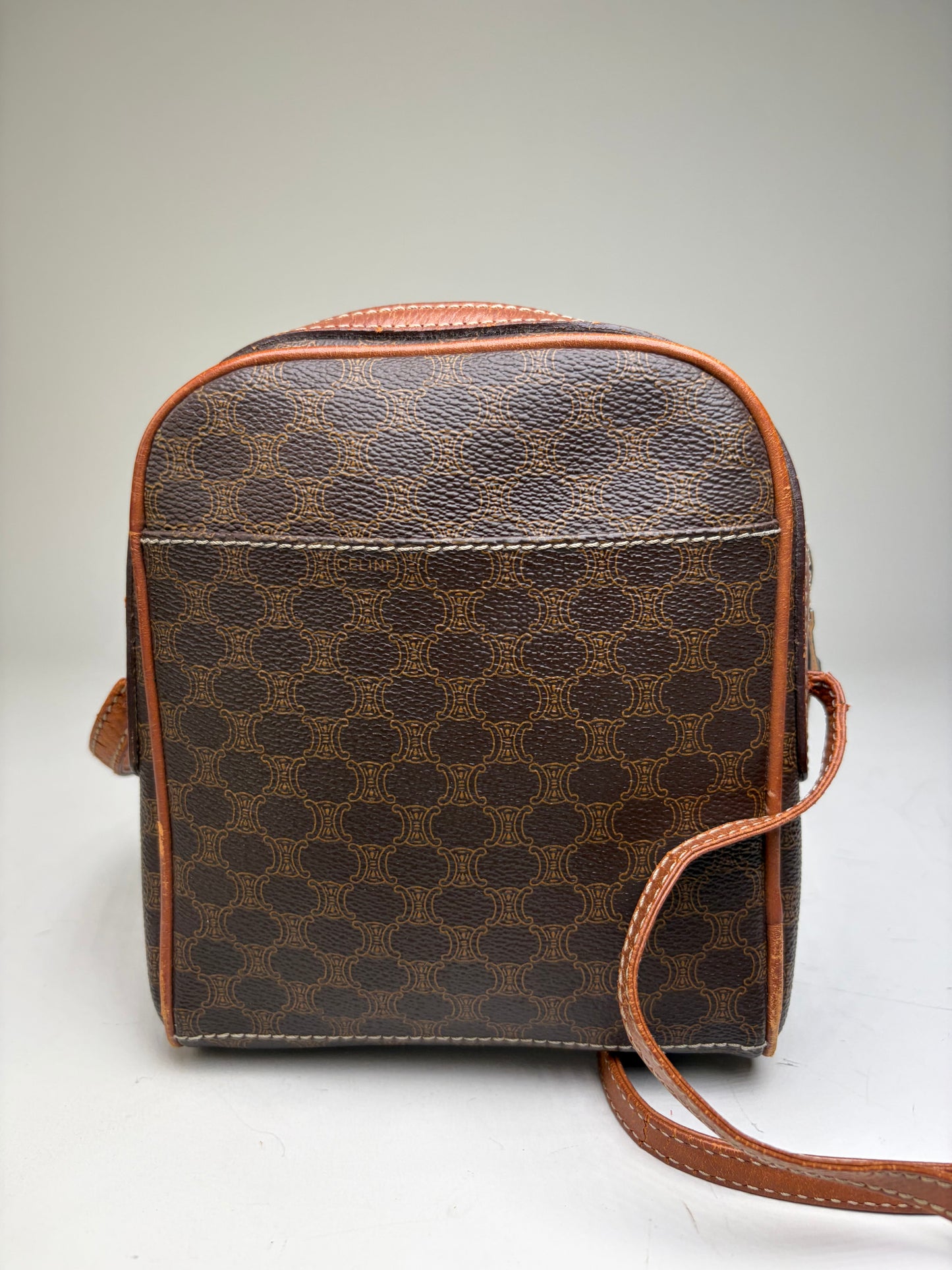 Vintage Celine Coated Canvas Crossbody Bag Brown Tan