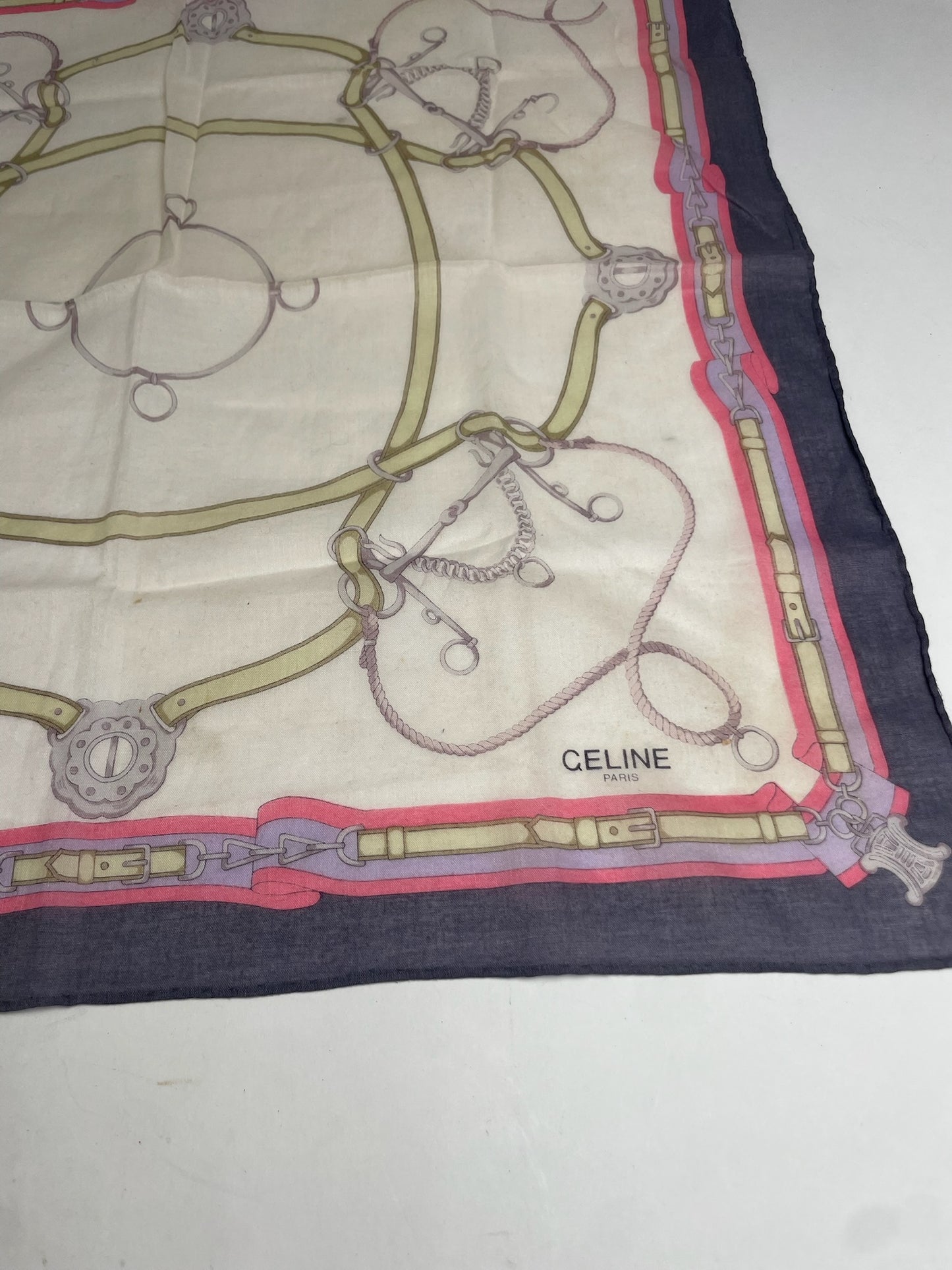 Vintage Baroque Celine Scarf White Purple Pink Gold