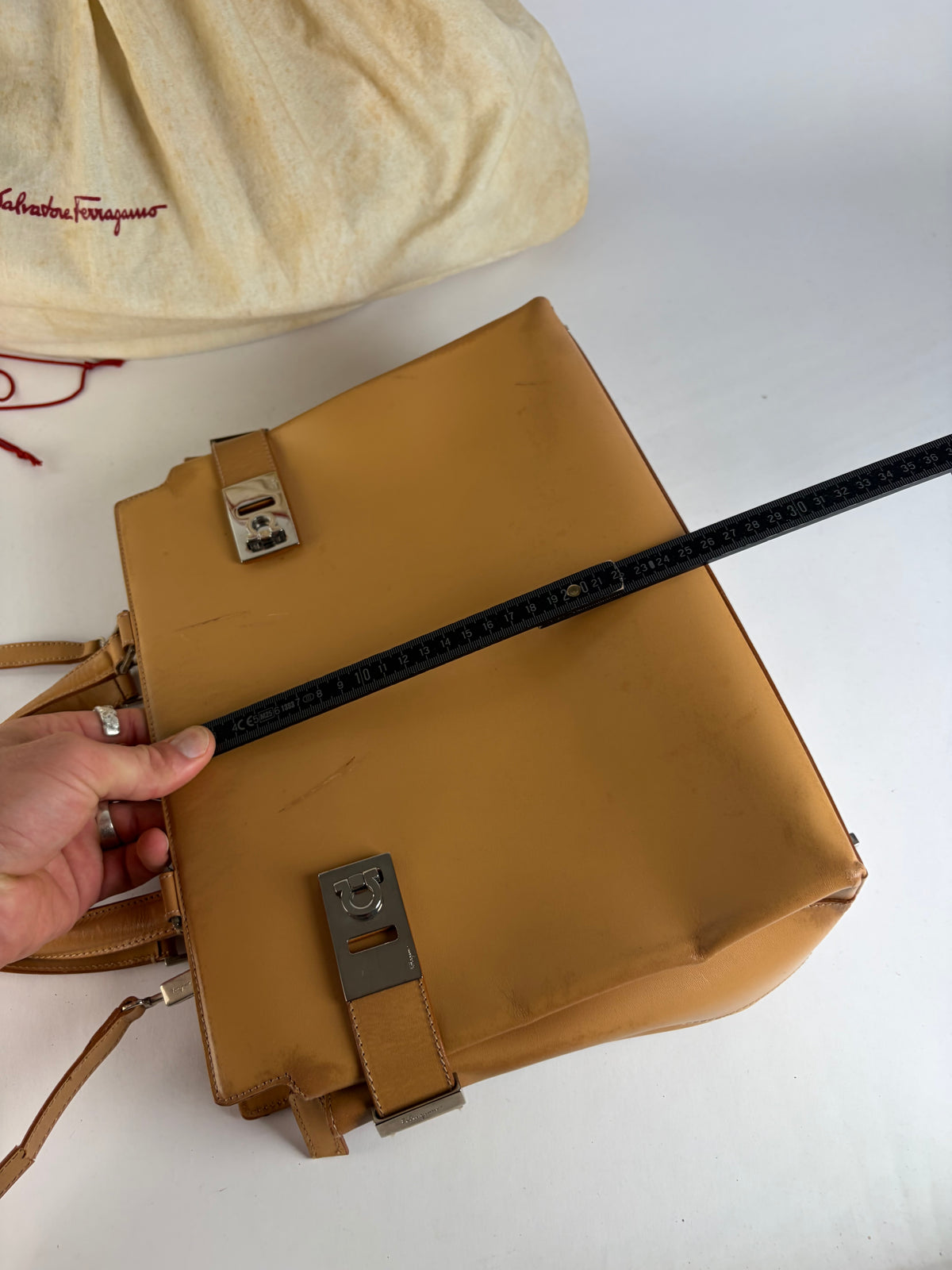 Vintage Salvatore Ferragamo Structured Leather Top-Handle Bag Late 2000s Tan