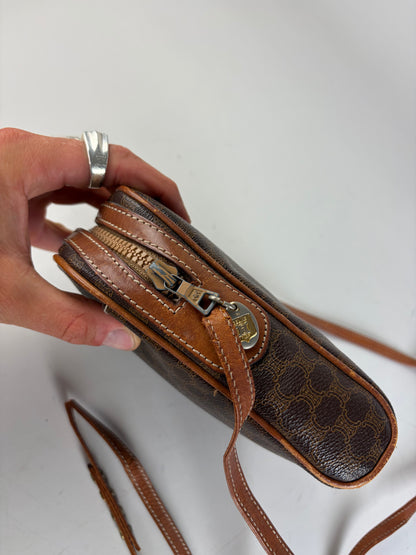 Vintage Celine Coated Canvas Crossbody Bag Brown Tan