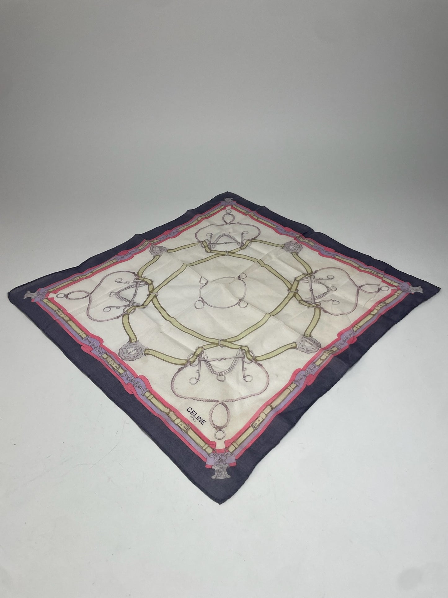 Vintage Baroque Celine Scarf White Purple Pink Gold
