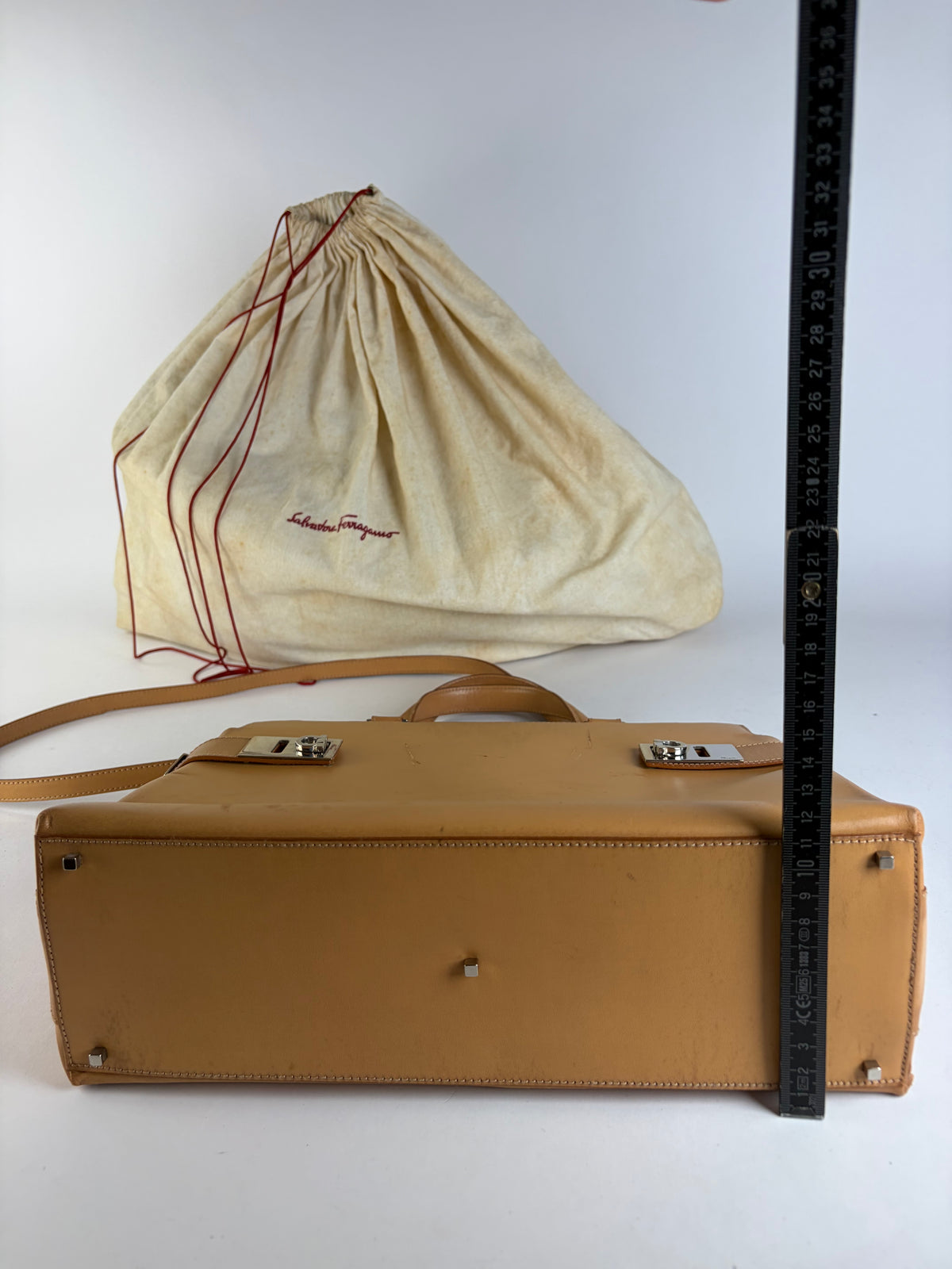 Vintage Salvatore Ferragamo Structured Leather Top-Handle Bag Late 2000s Tan