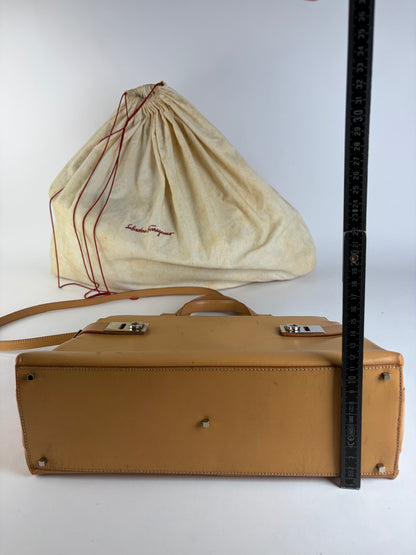 Vintage Salvatore Ferragamo Structured Leather Top-Handle Bag Late 2000s Tan