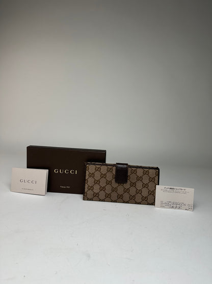 Vintage Gucci Canvas Leather Monogram Long Wallet Beige Brown