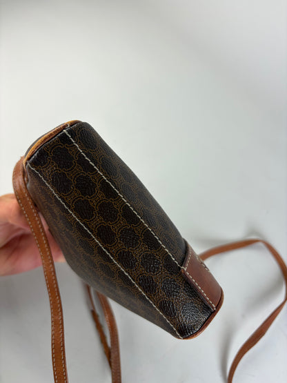 Vintage Celine Coated Canvas Crossbody Bag Brown Tan