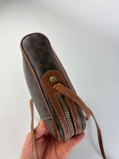 Vintage Celine Coated Canvas Crossbody Bag Brown Tan