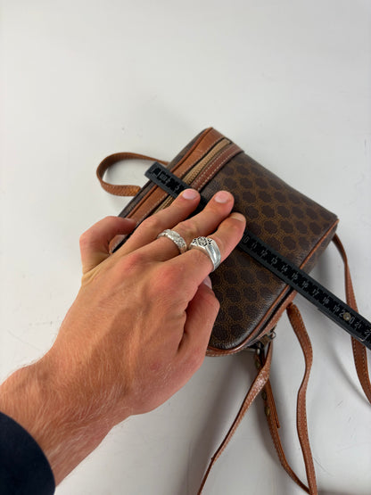 Vintage Celine Coated Canvas Crossbody Bag Brown Tan