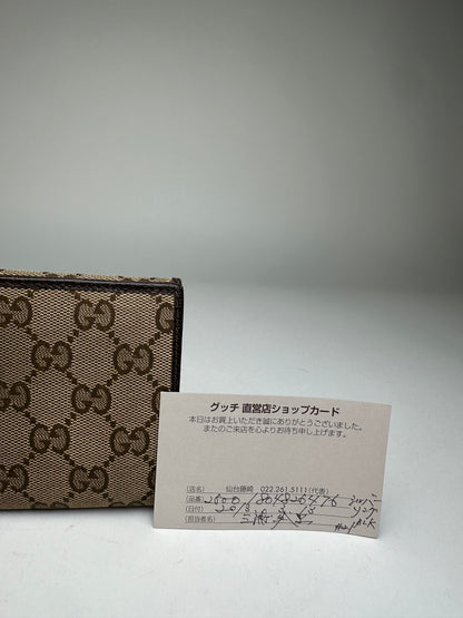 Vintage Gucci Canvas Leather Monogram Long Wallet Beige Brown