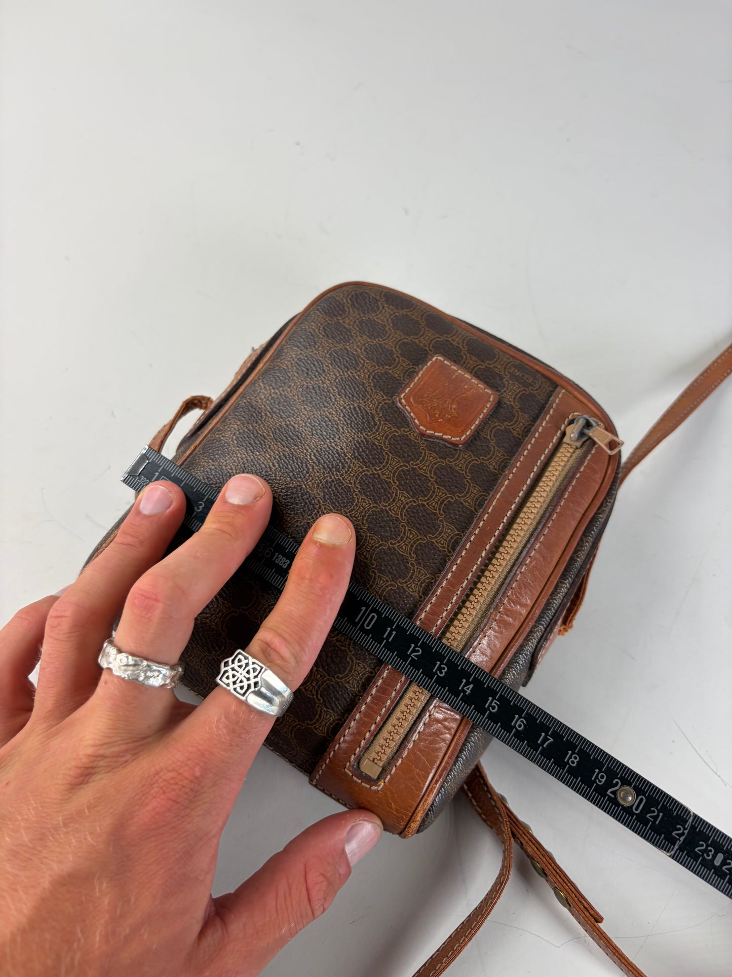 Vintage Celine Coated Canvas Crossbody Bag Brown Tan