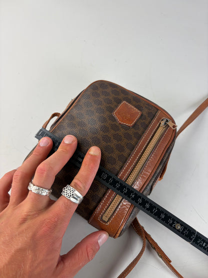 Vintage Celine Coated Canvas Crossbody Bag Brown Tan