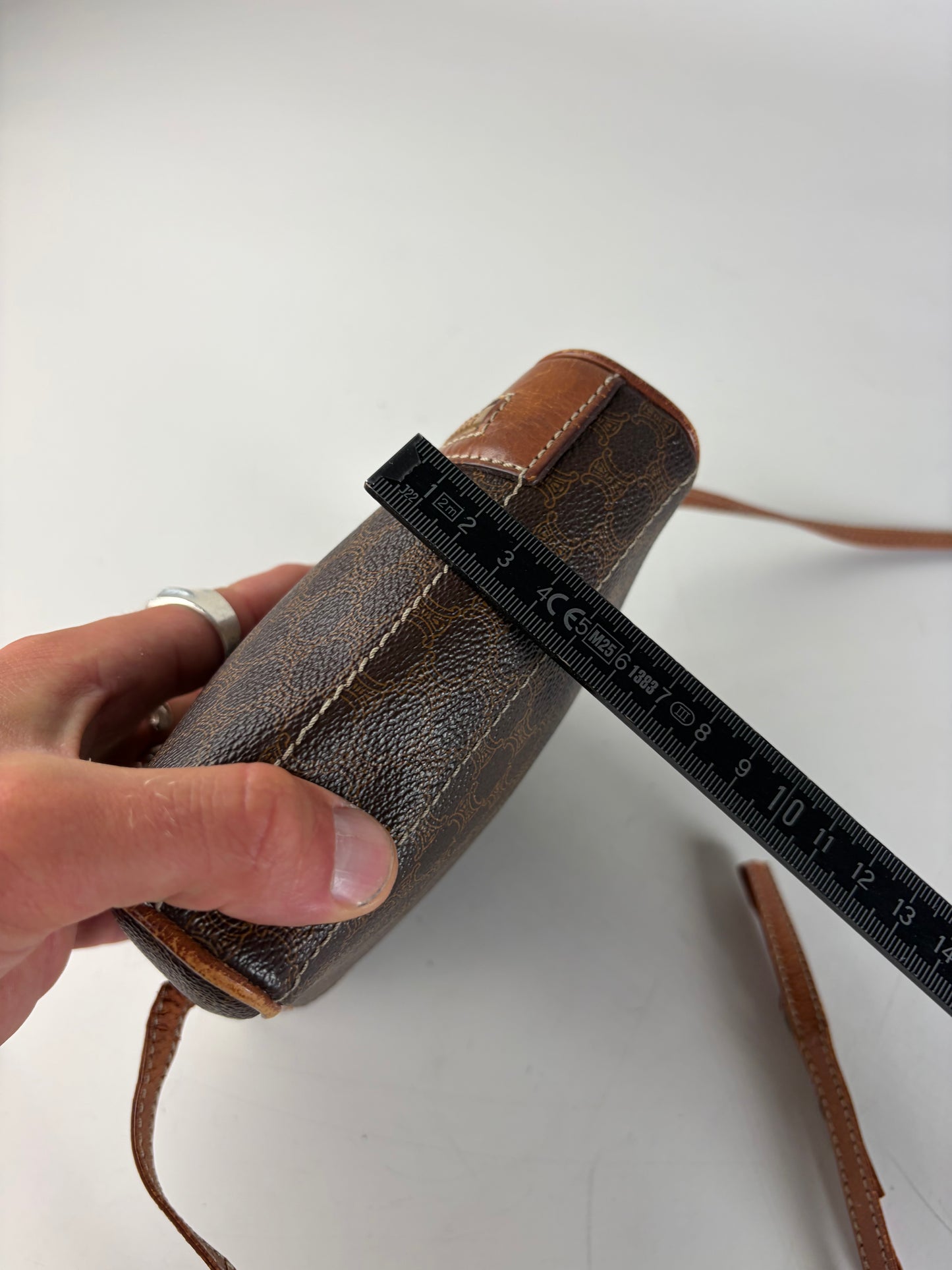 Vintage Celine Coated Canvas Crossbody Bag Brown Tan