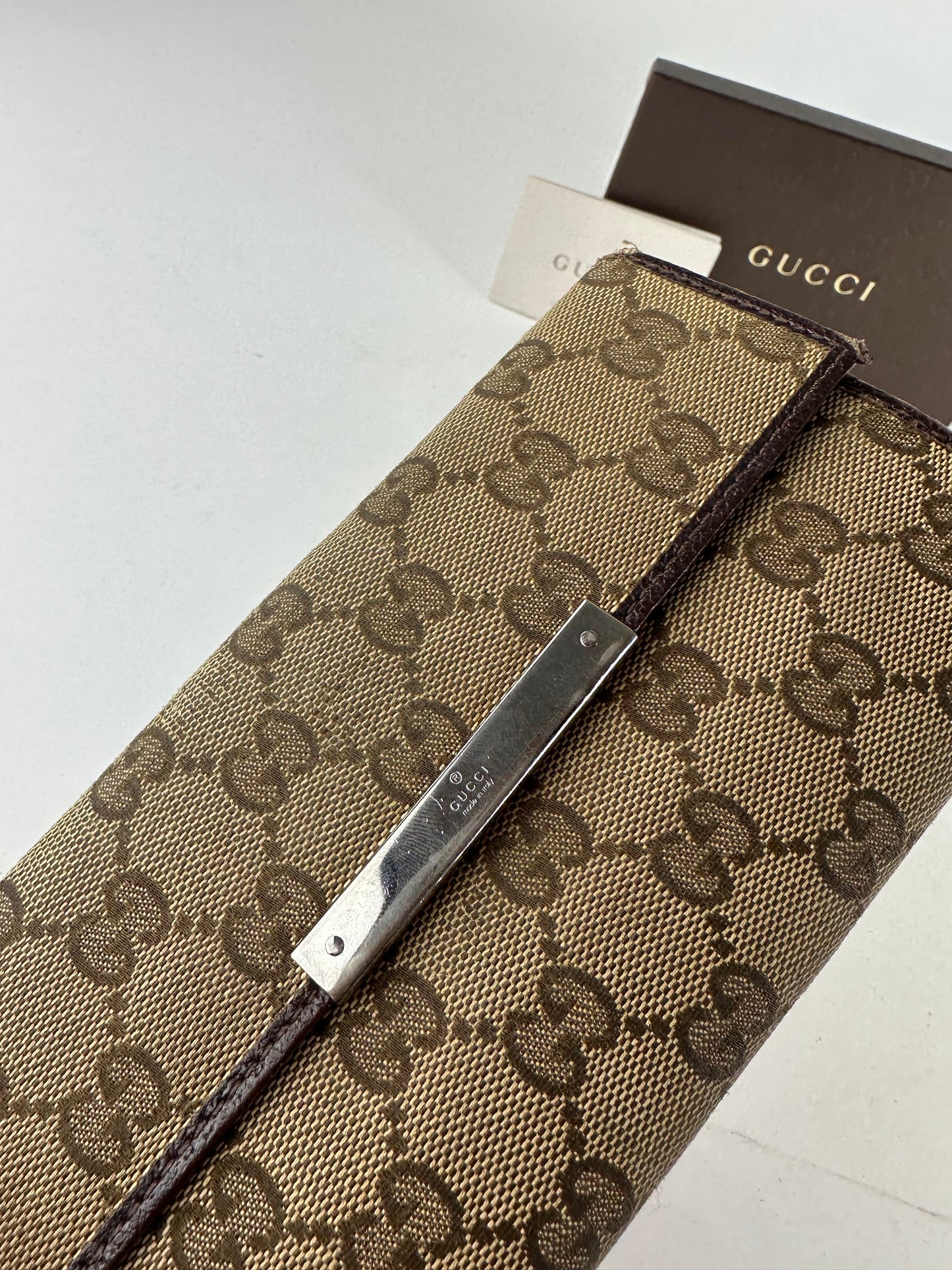 Vintage Gucci Canvas Leather Monogram Long Wallet Beige Brown