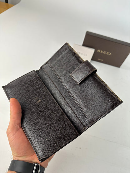 Vintage Gucci Canvas Leather Monogram Long Wallet Beige Brown