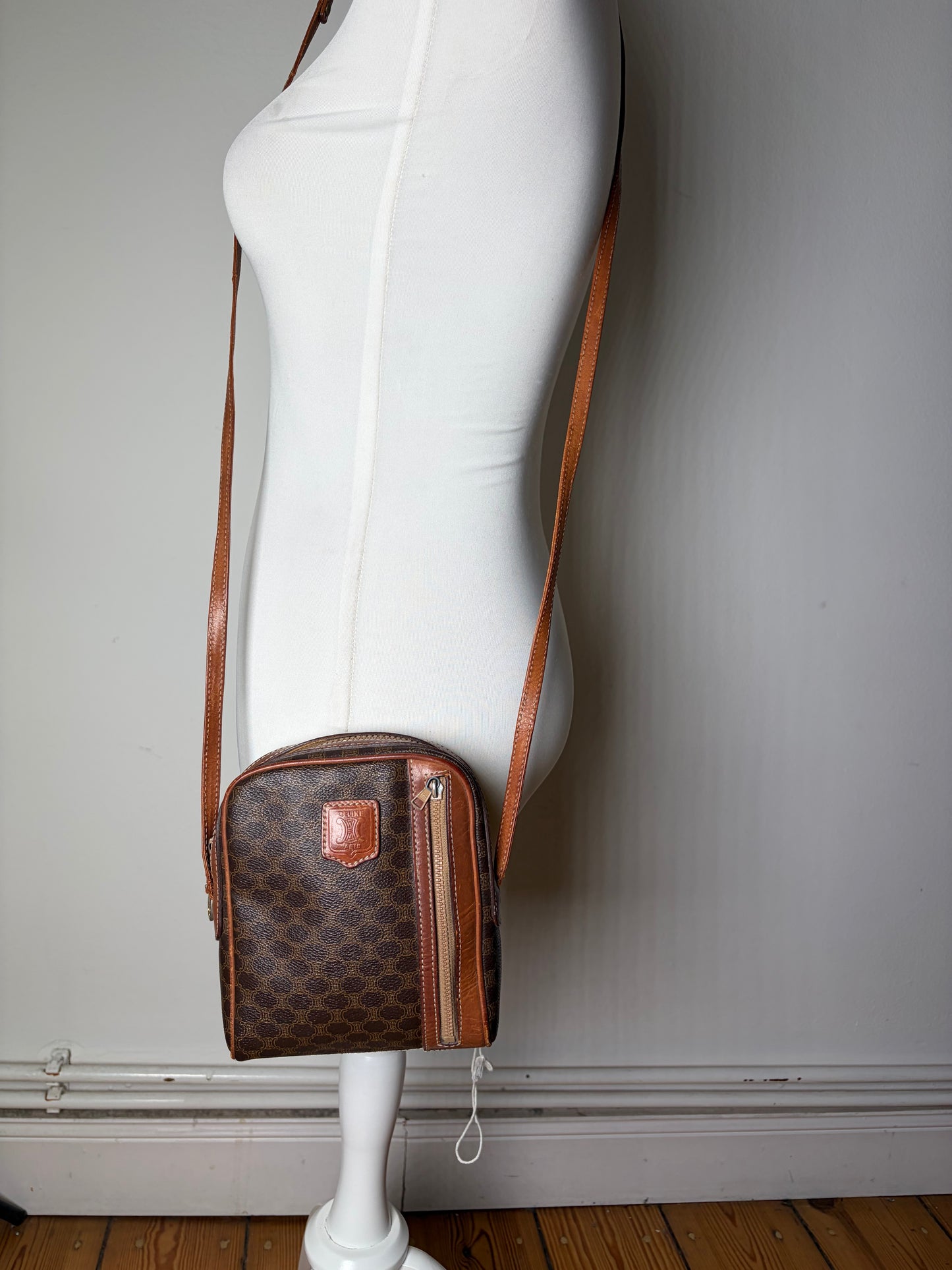 Vintage Celine Coated Canvas Crossbody Bag Brown Tan