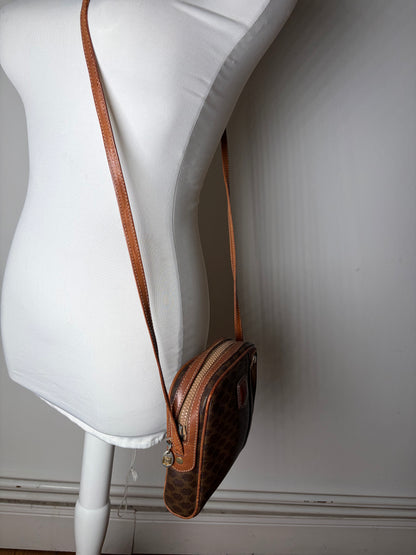 Vintage Celine Coated Canvas Crossbody Bag Brown Tan