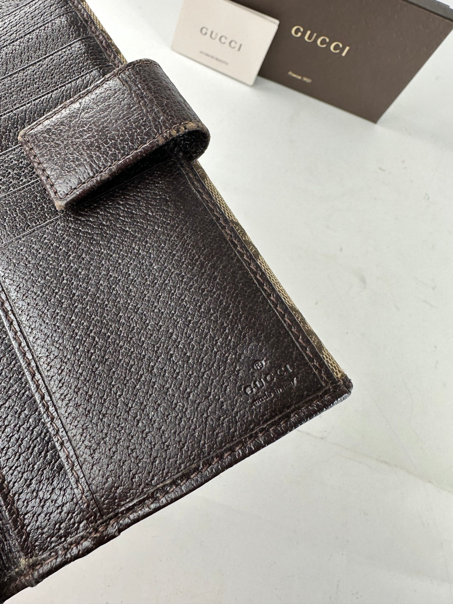 Vintage Gucci Canvas Leather Monogram Long Wallet Beige Brown
