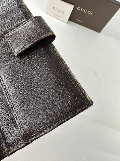 Vintage Gucci Canvas Leather Monogram Long Wallet Beige Brown