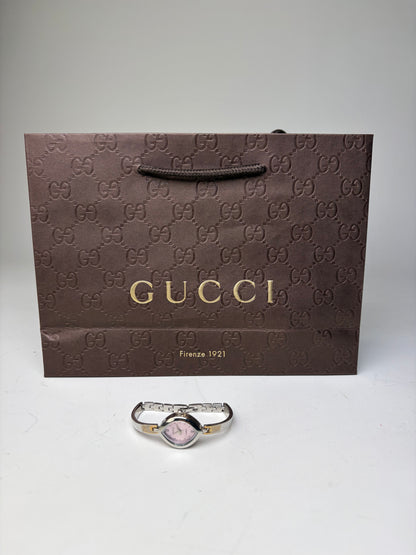 Vintage Gucci Stainless Steel Bracelet Watch Pink Dial Silver