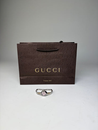 Vintage Gucci Stainless Steel Bracelet Watch Pink Dial Silver