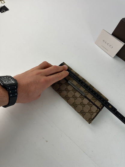 Vintage Gucci Canvas Leather Monogram Long Wallet Beige Brown